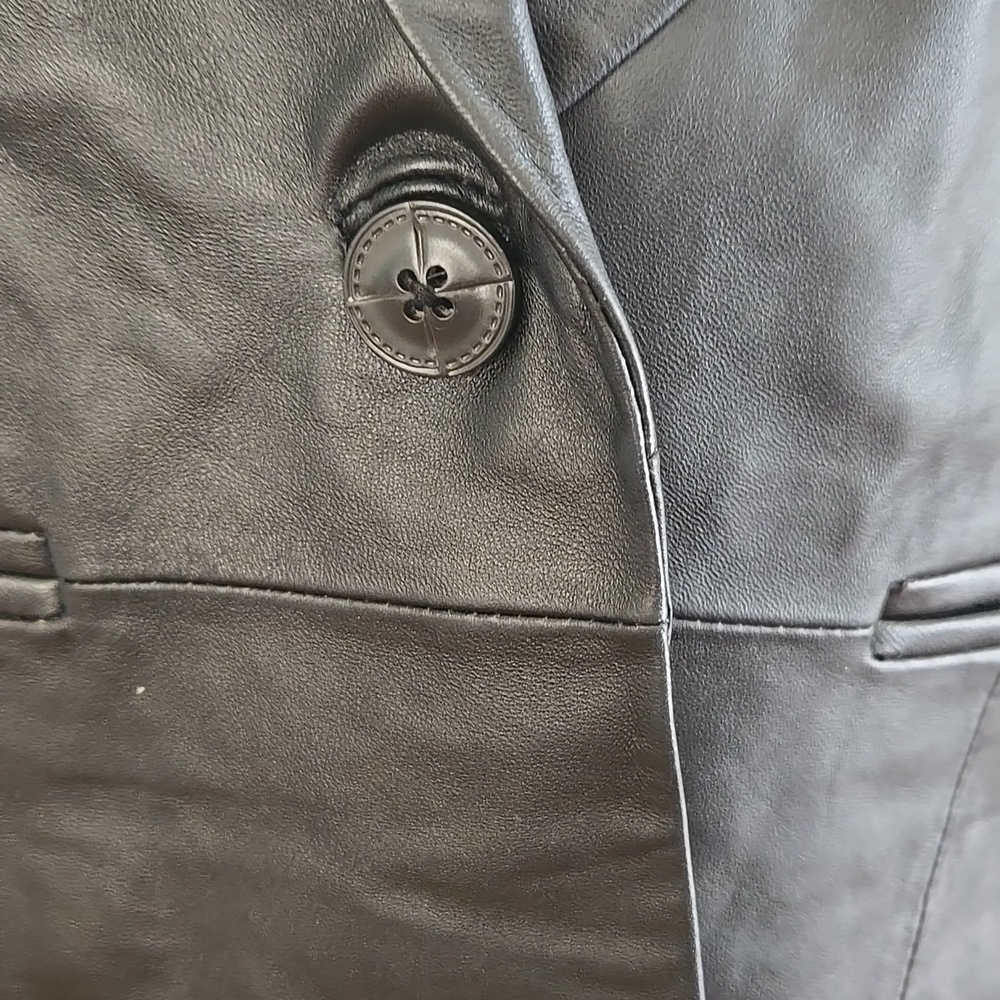 Denim & Co Black Leather Blazer Jacket – Classic Timeless Outerwear Medium Y2K - Picture 2 of 4